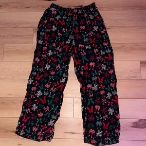 PINK Victoria's Secret Black Pajama Pants with Red and Green Accents